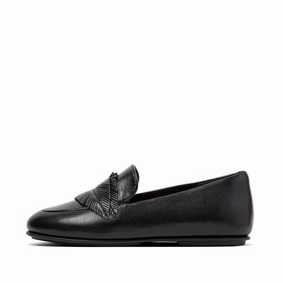 Fitflop Women's LENA Feather Metallic Leather Flat Shoes - Black, CV5018642